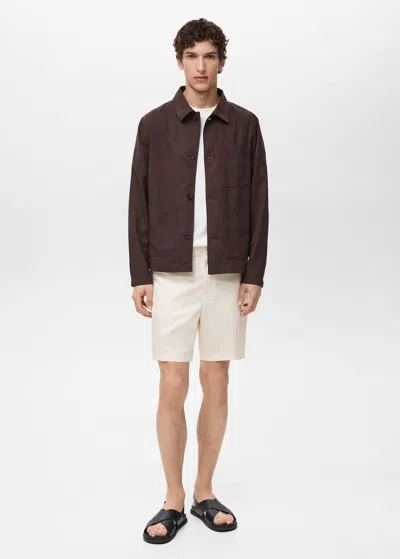 Mango Man Slim-fit Fluid Bermuda Shorts Ecru In Écru