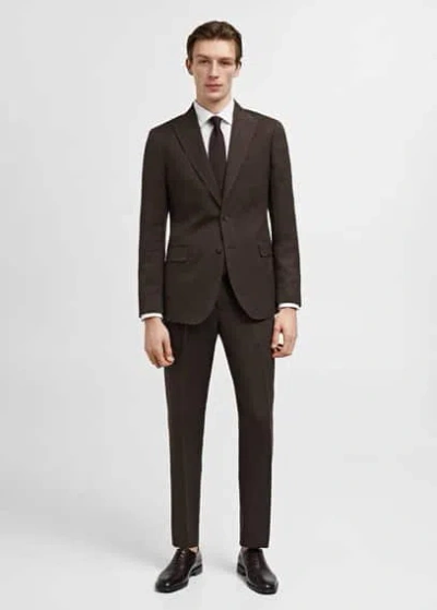 Mango Man Slim Fit Linen And Cotton Suit Jacket Brown