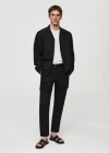 Mango Man Slim-fit Linen-blend Overshirt Black In Black