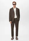 Mango Man Slim-fit Linen Jacket Chocolate In Brown