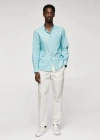 Mango Man Slim Fit Mao Collar Shirt Aqua Green In Aqua Green