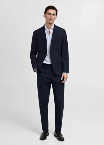 Mango Man Slim-fit Micro-print Twill Suit Shirt Sky Blue