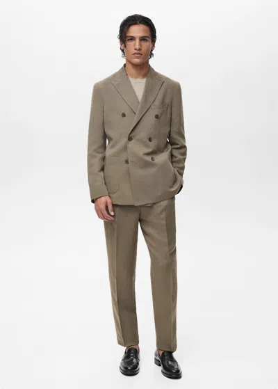 Mango Man Slim-fit Pleated Linen Trousers Mink Grey