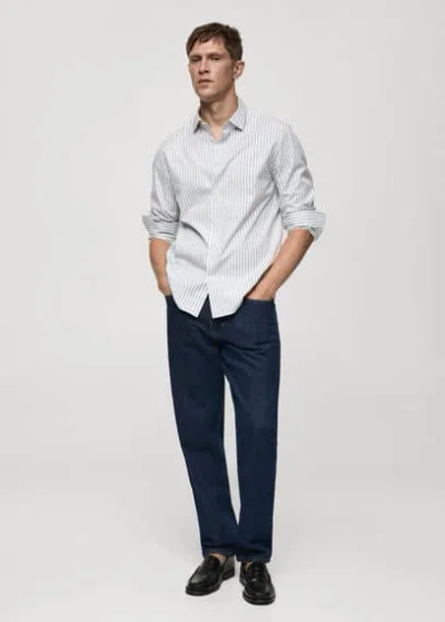 Mango Man Slim Fit Striped Cotton Shirt Khaki