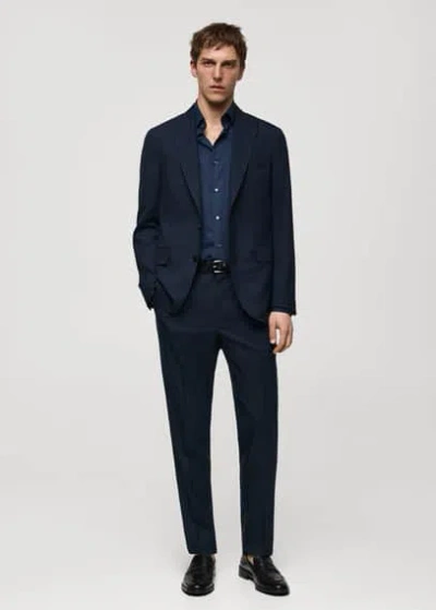 Mango Man 100% Virgin Wool Slim-fit Suit Jacket Dark Navy