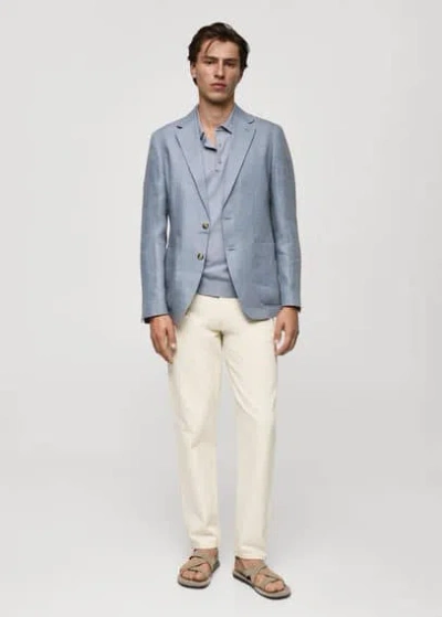 Mango Man 100% Linen Slim Fit Blazer In Sky Blue