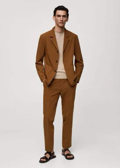 Mango Man Slim-fit Suit Jacket With Pockets Burnt Orange