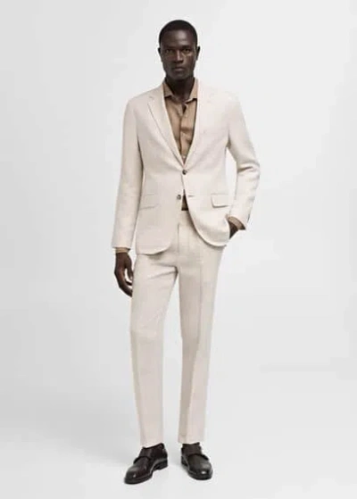 Mango Man Slim Fit Suit Pants 100% Linen Beige