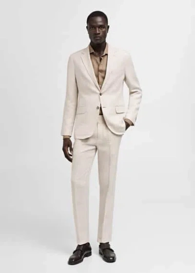 Mango Man 100% Linen Slim-fit Suit Pants  Beige