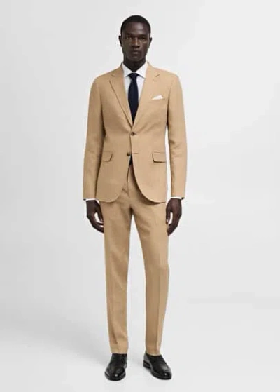 Mango Man 100% Linen Slim-fit Suit Trousers Medium Brown