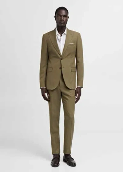 Mango Man Slim Fit Tencel Suit Trousers With Pleats Khaki