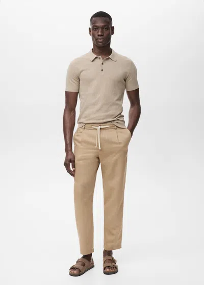 Mango Man Slim-fit Trousers With Drawstring Beige In Sand