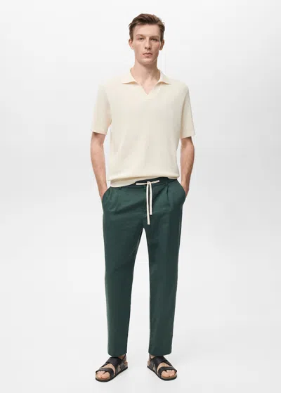 Mango Man Slim-fit Trousers With Drawstring Dark Green