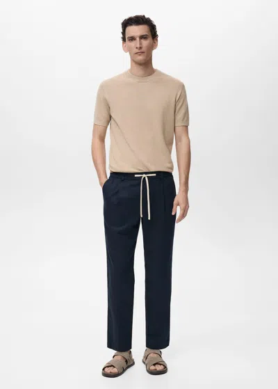 Mango Man Slim-fit Trousers With Drawstring Dark Navy In Blue