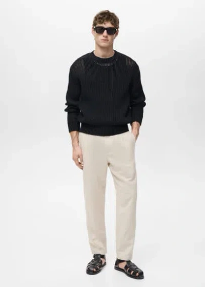 Mango Man Slim-fit Trousers With Drawstring Ecru In Ecru
