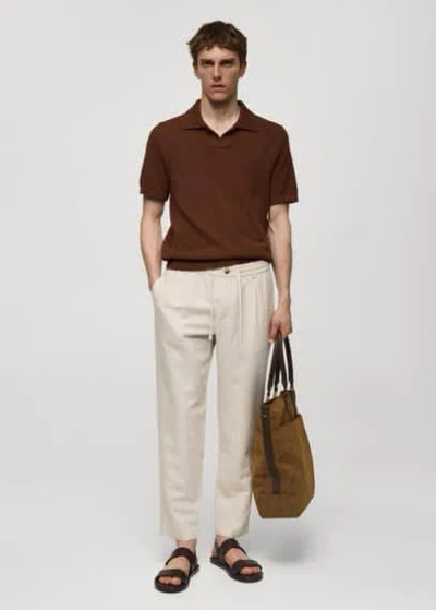 Mango Man Slim-fit Trousers With Drawstring Ecru
