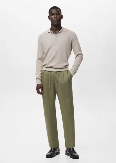 Mango Man Slim-fit Trousers With Drawstring Khaki In Green