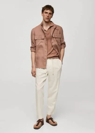 Mango Man Slim-fit Trousers With Drawstring Off White