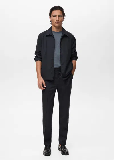 Mango Man Slim-fit Virgin Wool Trousers Navy