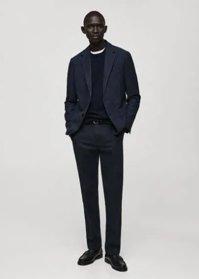 Mango Man Slim Fit Wool Blend Blazer Blue