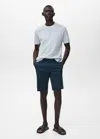 Mango Man Straight Cotton Bermuda Shorts Dark Navy
