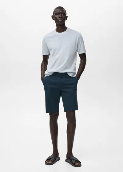 Mango Man Straight Cotton Bermuda Shorts Dark Navy In Blue
