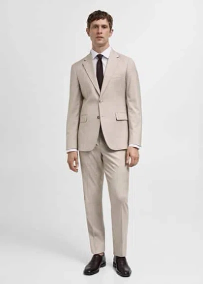 Mango Man Stretch Fabric Slim-fit Suit Jacket Beige