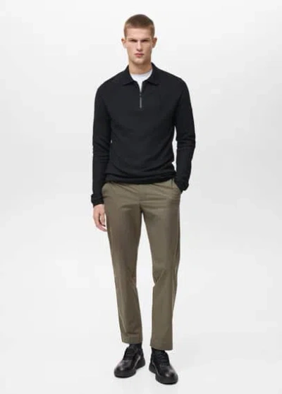 Mango Man Stretch Fabric Slim-fit Trousers With Drawstring Medium Green