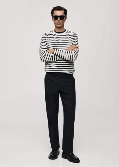 Mango Man Striped 100% Cotton T-shirt In Dark Navy