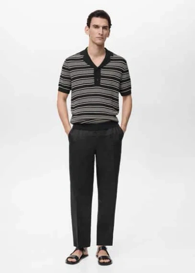 Mango Man Striped Braided Knit Polo Black