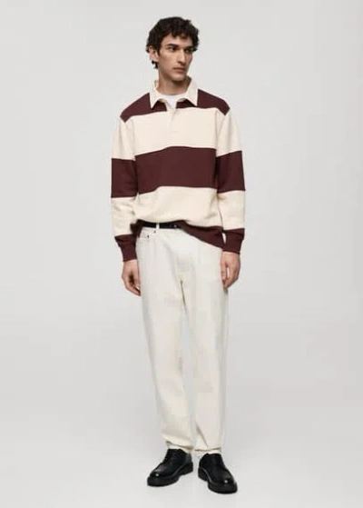 Mango Man Striped Cotton Polo Sweatshirt Burgundy