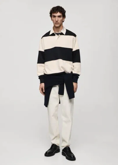 Mango Man Striped Cotton Polo Sweatshirt Dark Navy