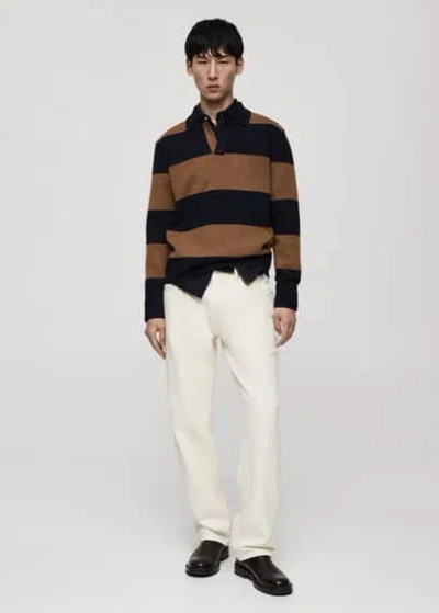 Mango Man Striped Design Polo Sweater Dark Navy