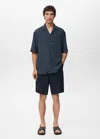 Mango Man Striped Embroidered Shirt Navy