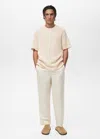 Mango Man Striped Jersey T-shirt Ivory White