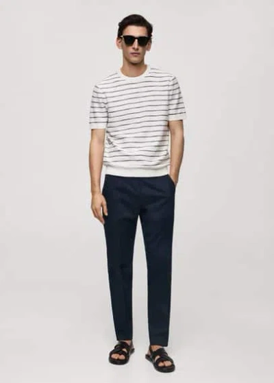 Mango Man Striped Knit Cotton T-shirt Off White