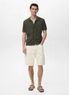 Mango Man Striped Openwork Knitted Shirt Khaki In Khaki