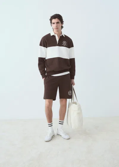 Mango Man Striped Polo Sweatshirt Brown