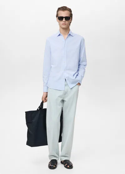 Mango Man Striped Seersucker Shirt Sky Blue