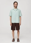 MANGO MAN 100% COTTON BOWLING-COLLAR SHIRT AQUA GREEN