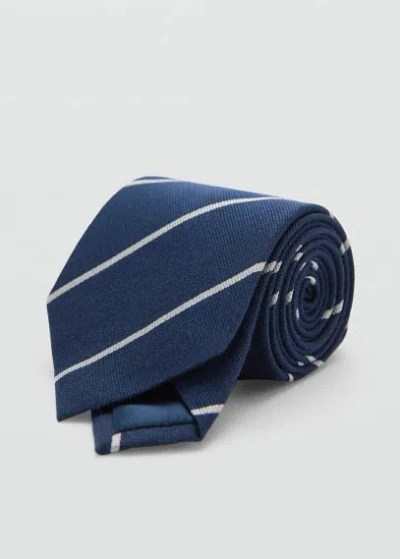 Mango Man Striped Silk Cotton Tie Dark Navy