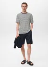 Mango Man Striped Slim-fit Linen T-shirt Navy In Blue