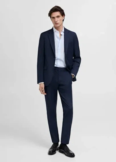 Mango Man Striped Suit Shirt With Contrast Collar Sky Blue