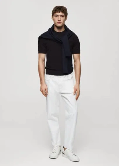 Mango Man Structured Cotton Knit T-shirt Dark Navy