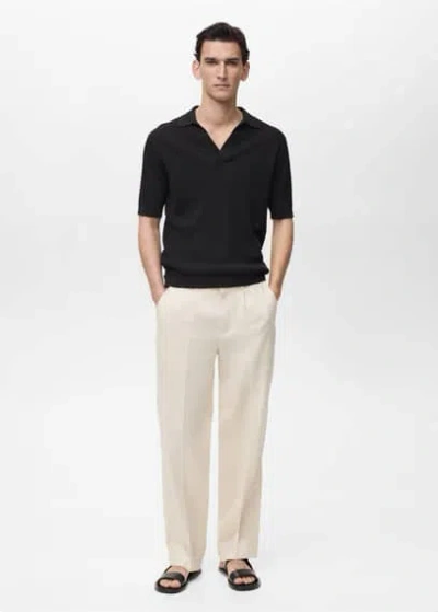 Mango Man Structured Fine-knit Polo Shirt Black