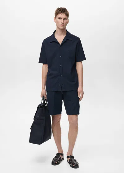 Mango Man Structured Knit Shorts Dark Navy
