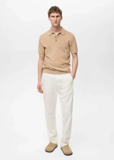 Mango Man Structured Knit Slim Fit Polo Beige