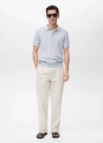 Mango Man Structured Knit Slim Fit Polo Sky Blue