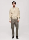 Mango Man Structured Knitted Cardigan With Zip Sand In Sand