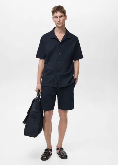 Mango Man Structured Knitted Polo Shirt Dark Navy